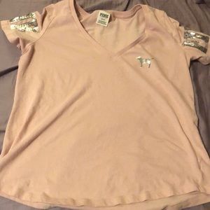VS Pink bling light pink v neck tee